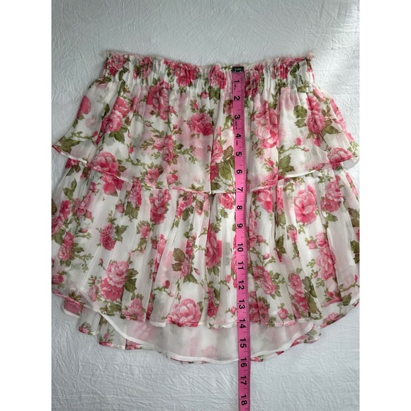 LoveShackFancy Rose Floral Silk Ruffle Mini Skirt size XS - Picture 4 of 7
